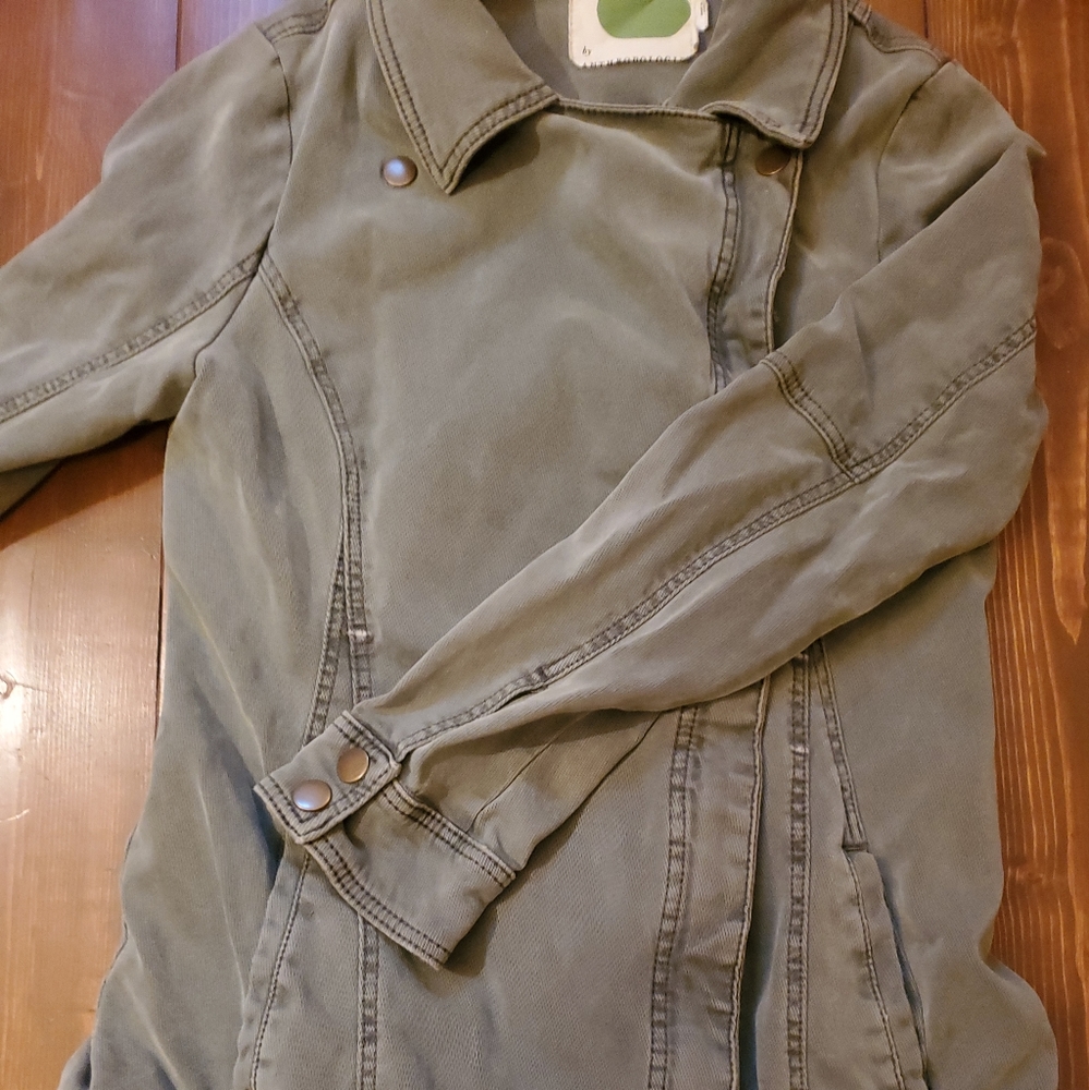 Anthropologie Green Fatigue Asymmetric Zip Button Lined Jacket w/ Pockets Small - Picture 4 of 15